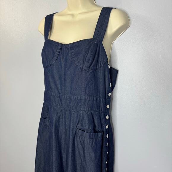 Tibi Jumpsuit Wide Leg Cropped Chabery Sleeveless Chambray Casual Wardrobe Sz 10 - Picture 5 of 14